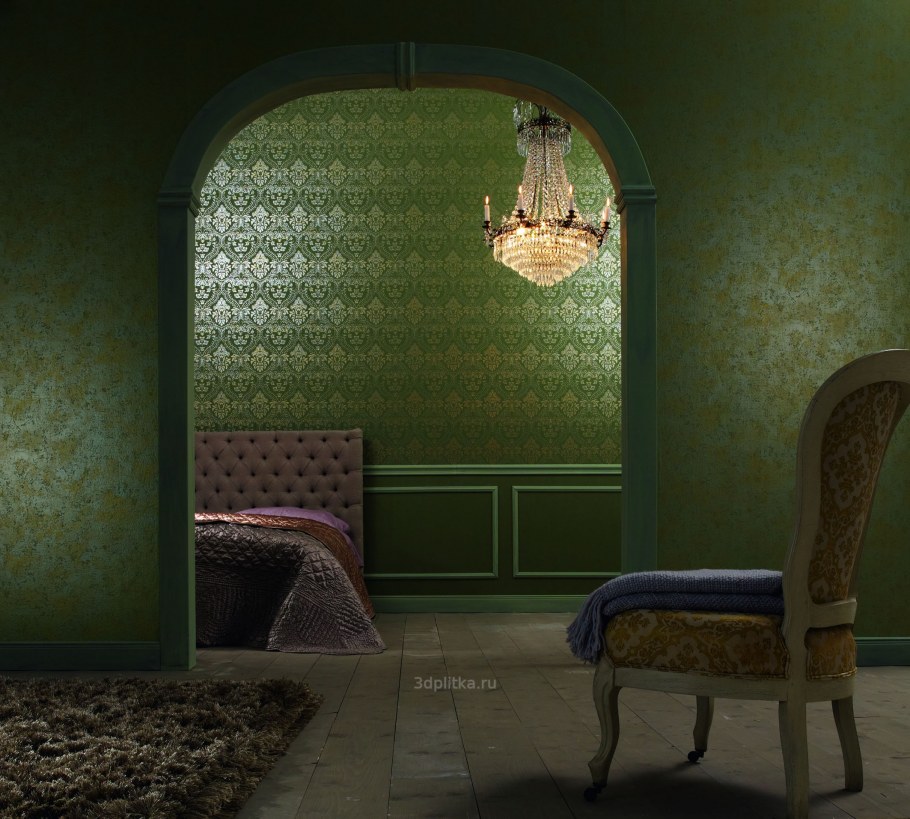 Темно зеленые обои в интерьере