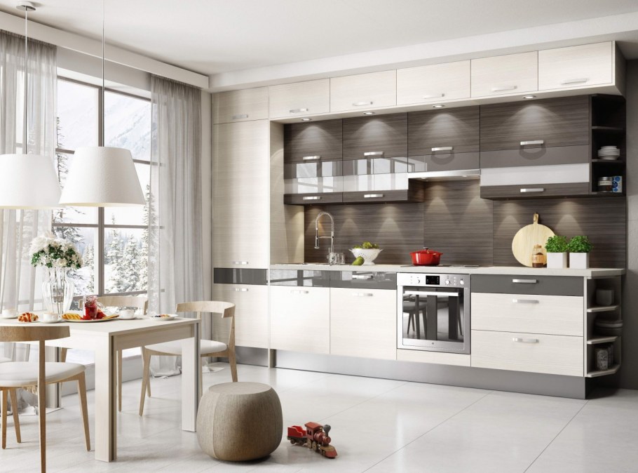 Прямые кухни в светлых тонах