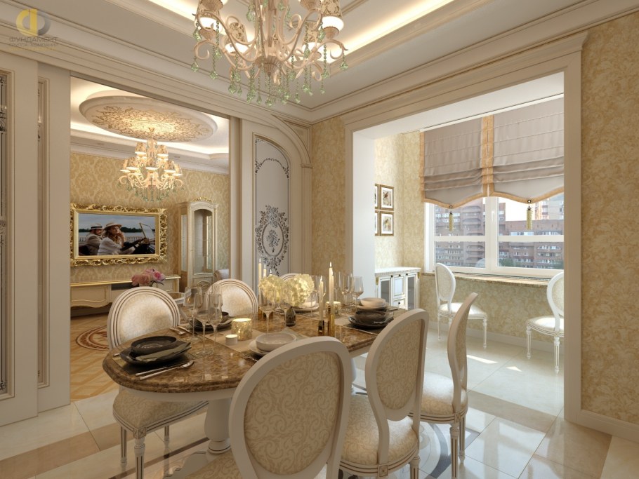 Гостиная-столовая в классическом стиле