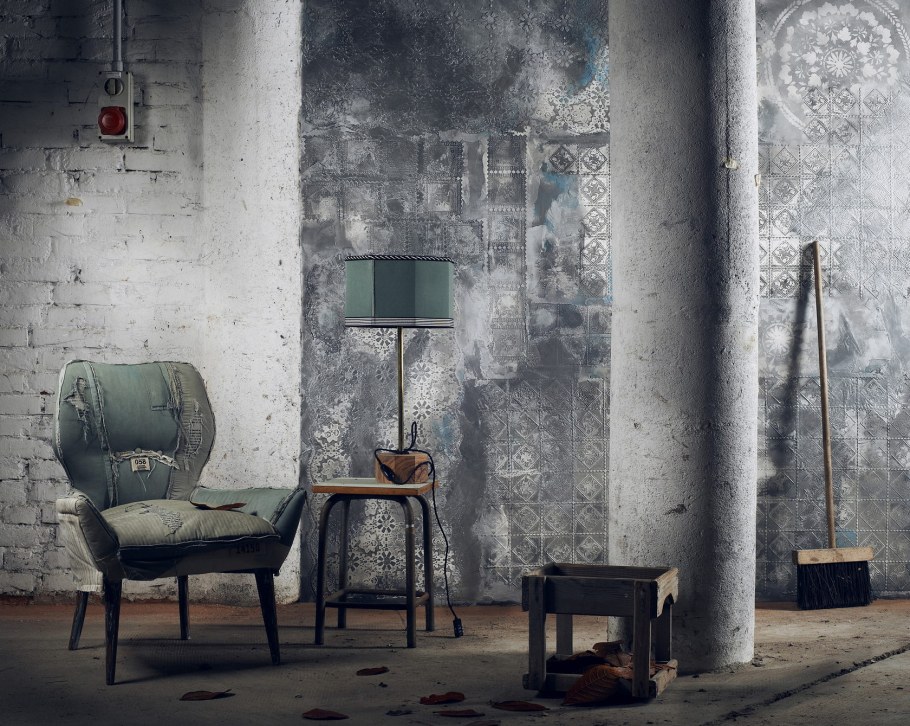 Трафаретная декоративная штукатурка лофт в интерьере