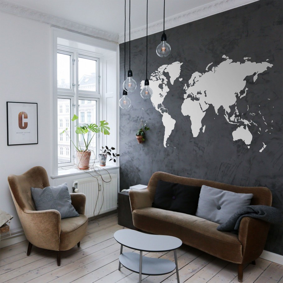 Фотообои на стену карта мира в интерьере