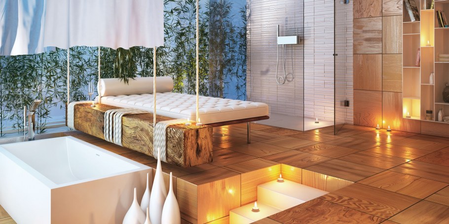 Стеклянная стена в спальне