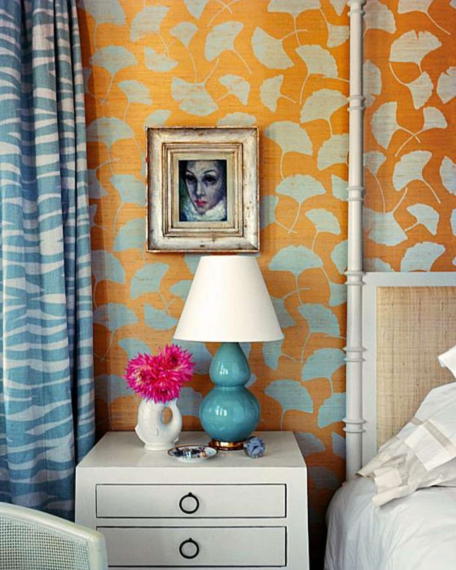 Сочетание голубого и оранжевого в интерьере
