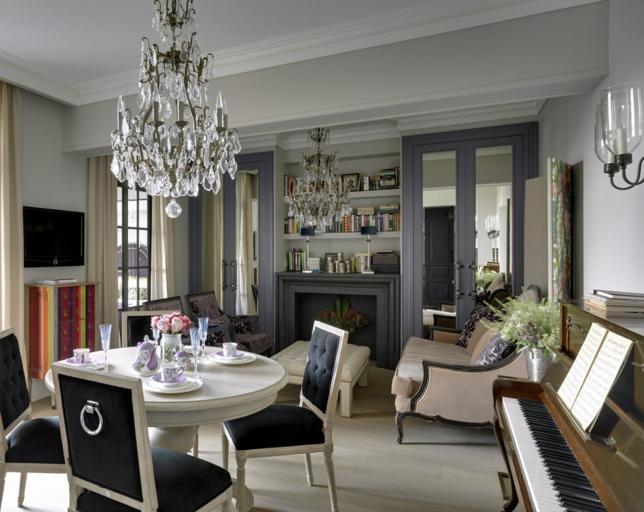 Интерьер столовой гостиной в сером цвете