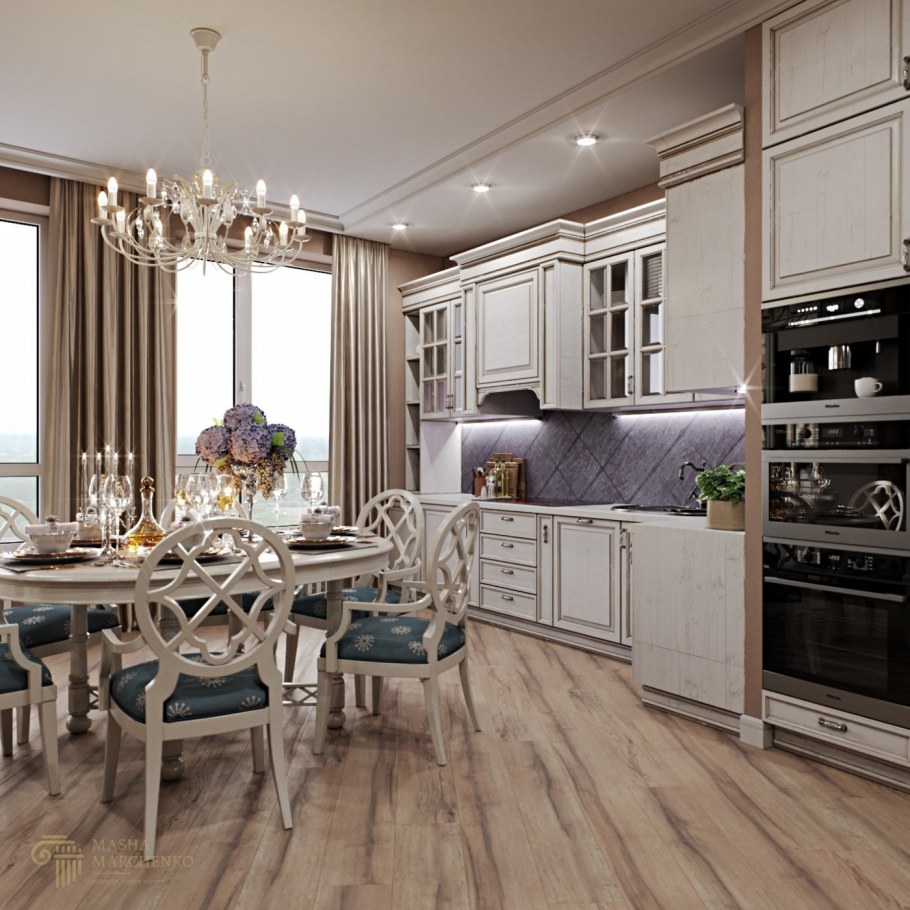 Кухня-гостиная Неоклассика 20 кв метров