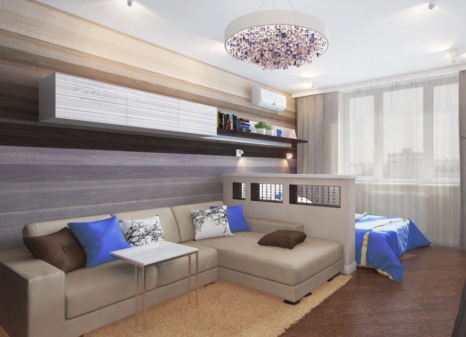 Зональное Разделение комнаты на спальню и гостиную 18 кв.м