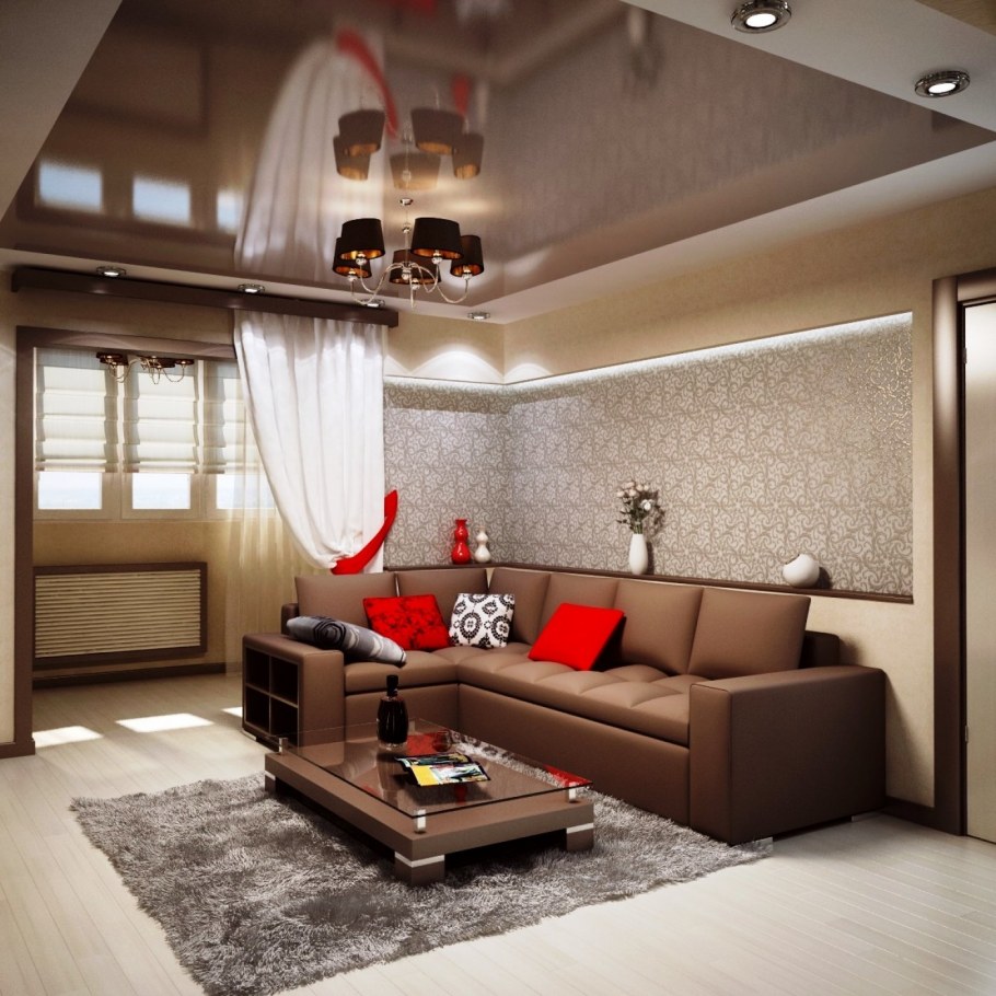 Натяжные потолки гостиная