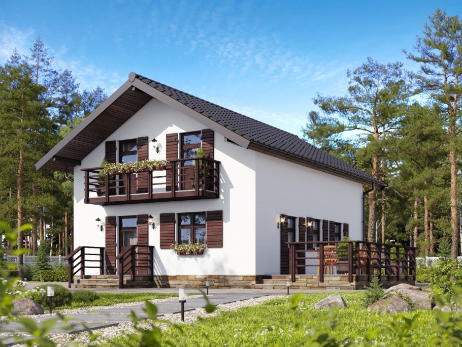 Дом Шале двухэтажный комбинированный