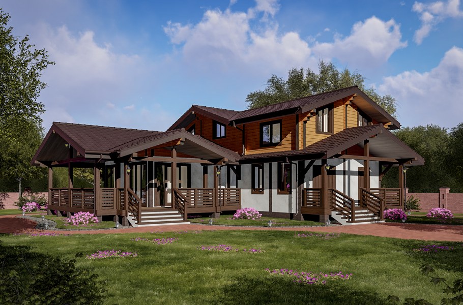 Комбинированное Шале из клееного бруса