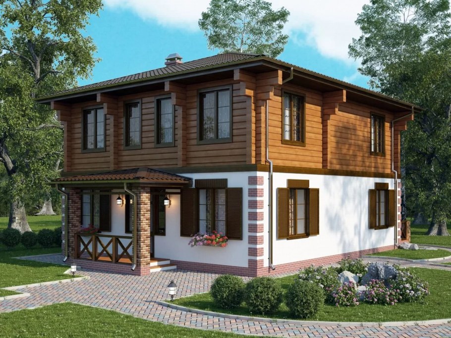 Дом 1 этаж кирпич второй сруб