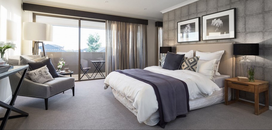 Серые стены в спальне