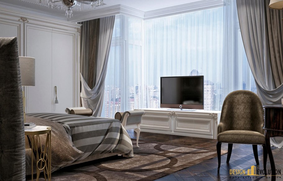 Телевизор около окна в интерьере