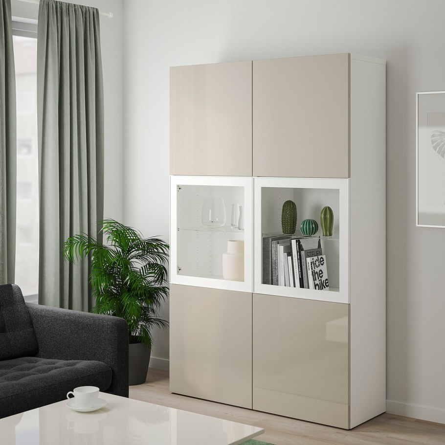 БЕСТО шкаф для ТВ, комбин/стеклян дверцы