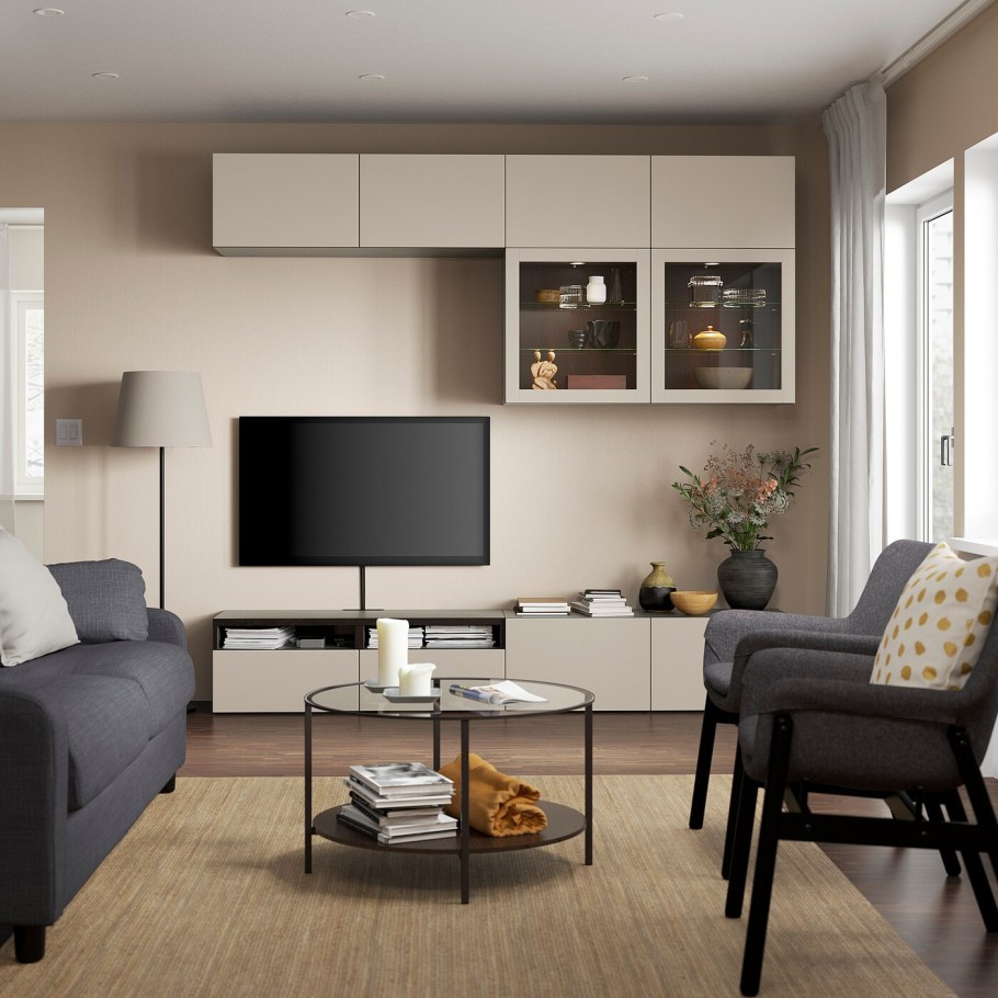 БЕСТО шкаф для ТВ, комбин/стеклян дверцы