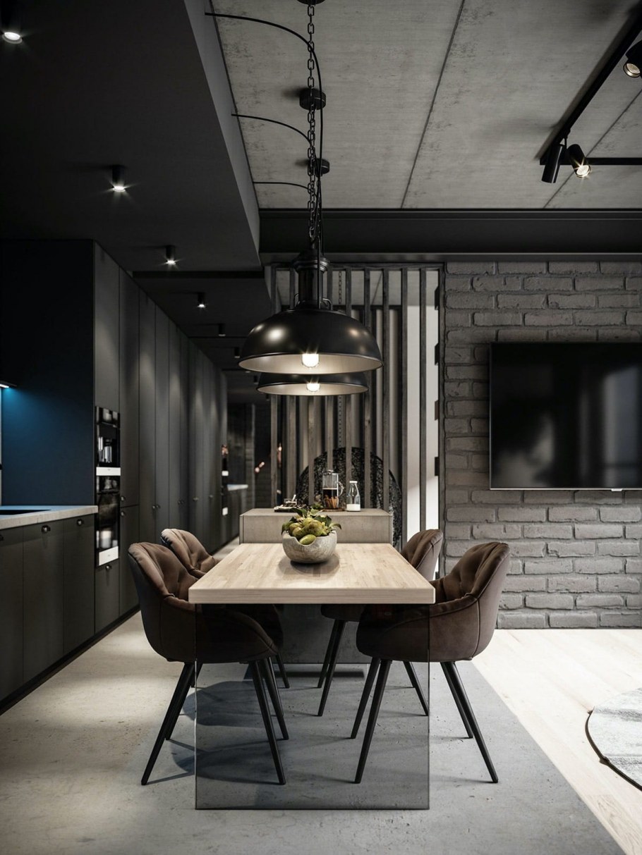 Серая кухня в стиле лофт