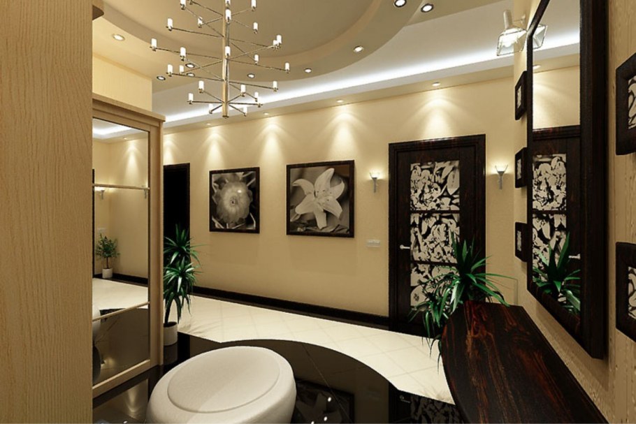 Красивый натяжной потолок в коридоре