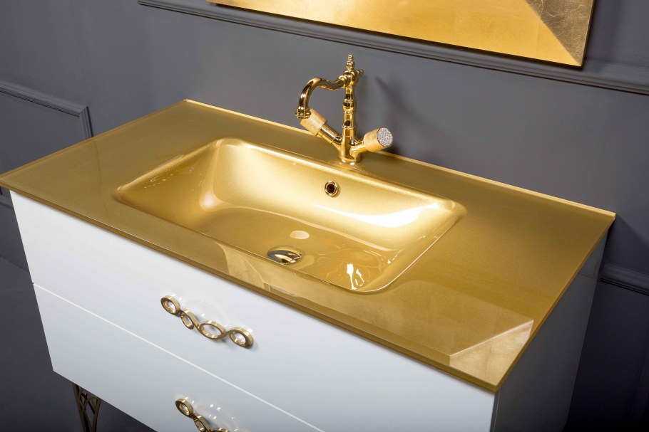 Тумба NEOART белая 110/48 столешница золото с раковиной