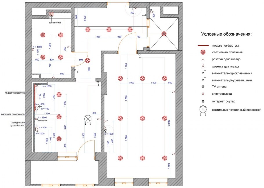 Чертеж плана электропроводке квартиры