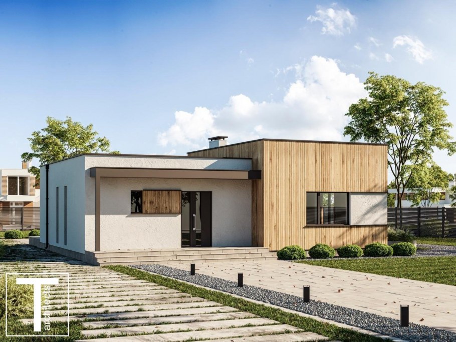 Дом одноэтажный с плоской крышей проект м51