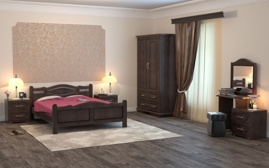 Спальня с темной мебелью