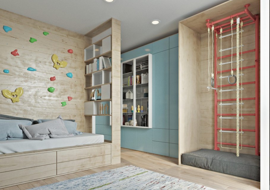 Интерьер детской со скалодромом