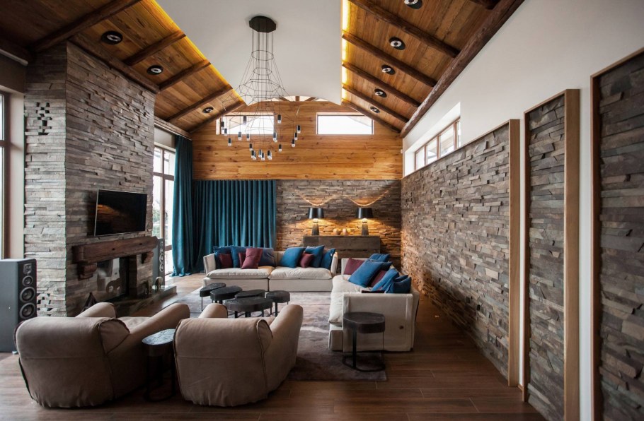 Кирпич в интерьере Шале