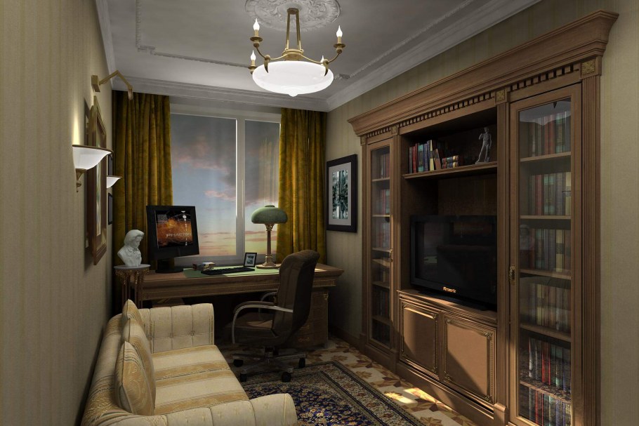 Интерьер домашнего кабинета в классическом стиле
