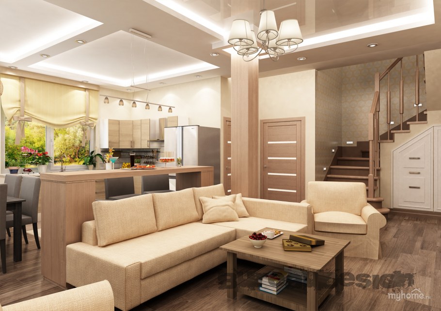 Холл совмещенный с кухней-гостиной