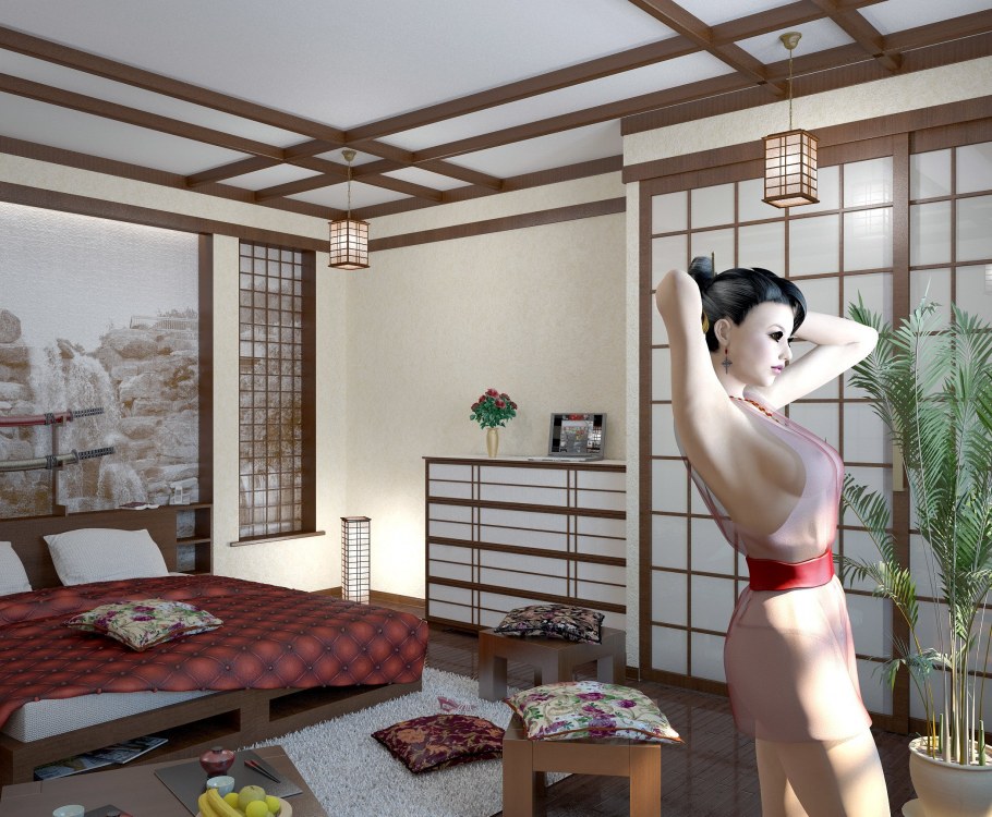 Мужская спальня в японском стиле