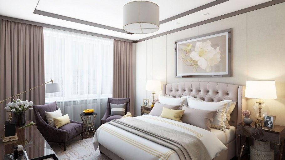 Оливково бежевая спальня