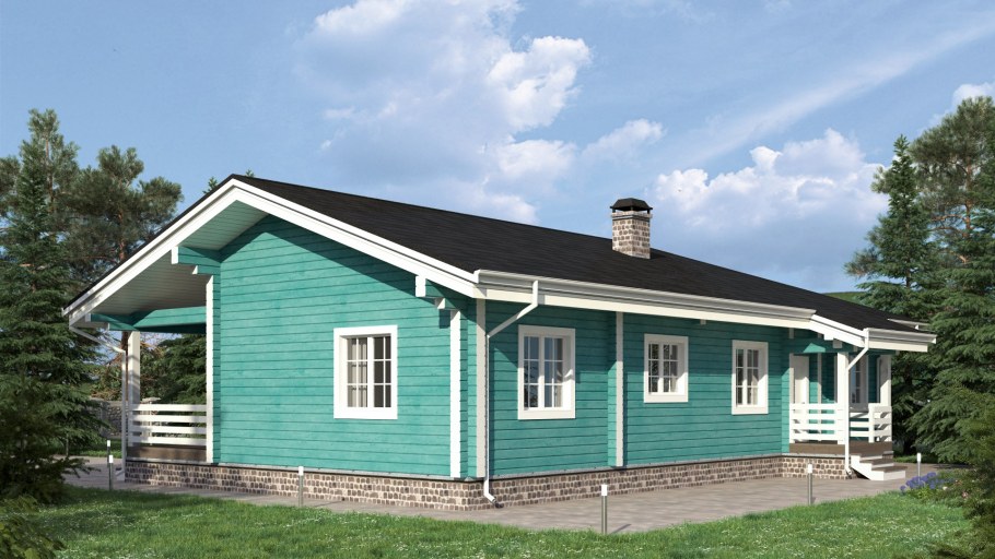 Бирюзовый деревянный дом
