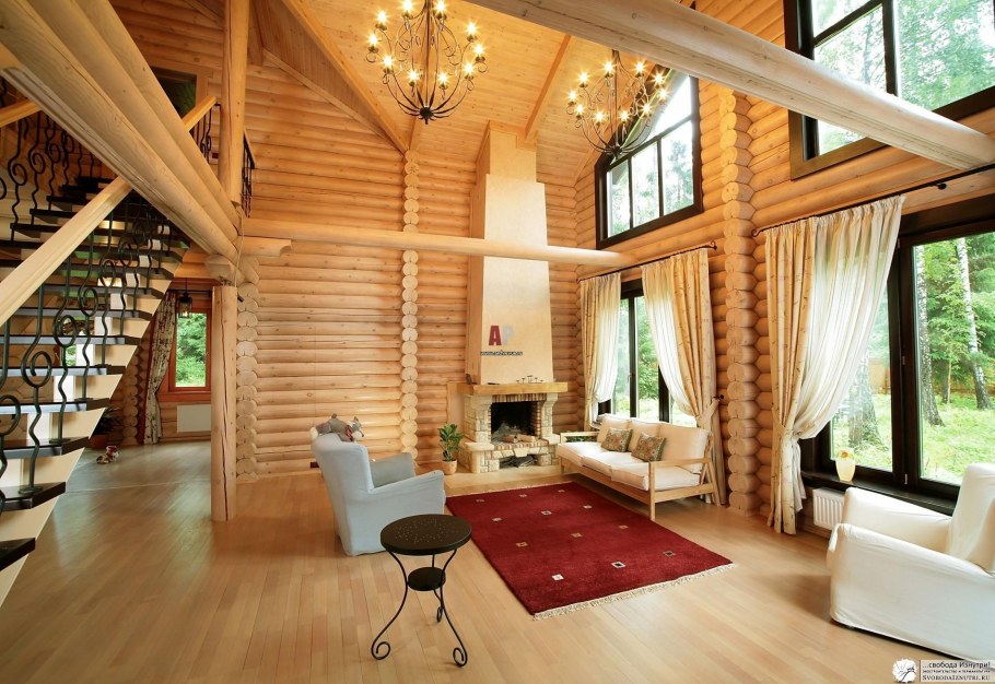Дом из оцилиндрованного бревна интерьер