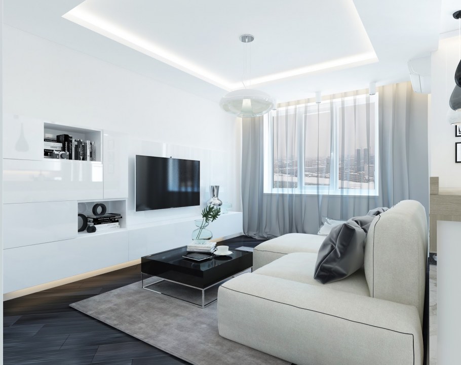 Зал в белом современном стиле