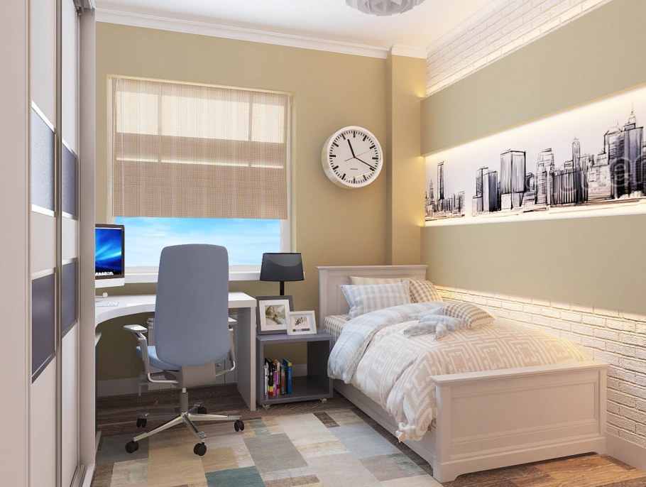 Комната для подростка мальчика в светлых тонах