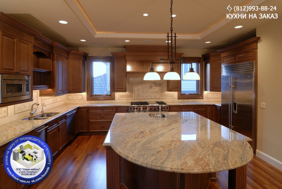 Кухни с островом из натурального дерева