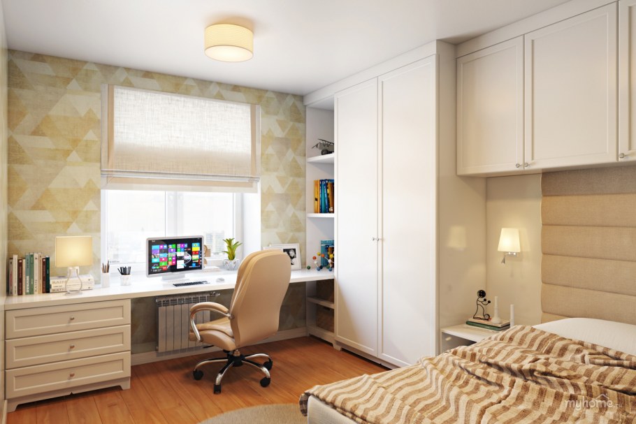 Интерьер подростковой комнаты в длину