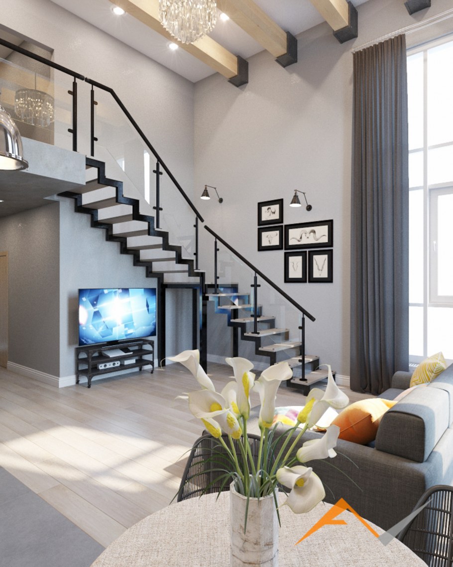 Двухуровневая гостиная