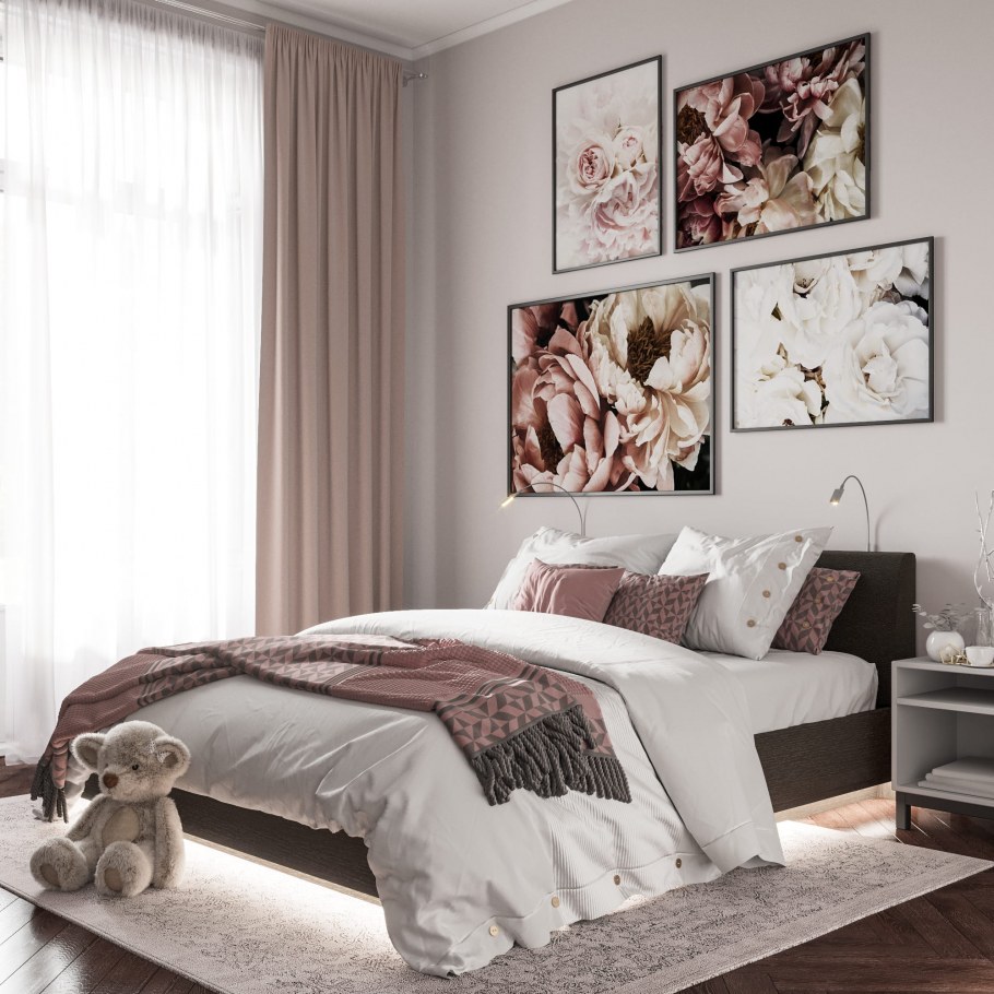 Розовая кровать стены