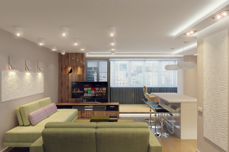 Кухня совмещенная с гостиной и кабинетом