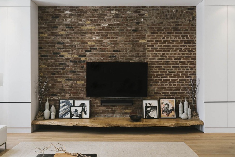 Стена с телевизором в стиле лофт