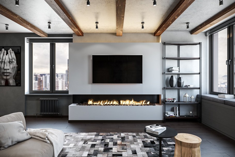 Биокамин в интерьере лофт
