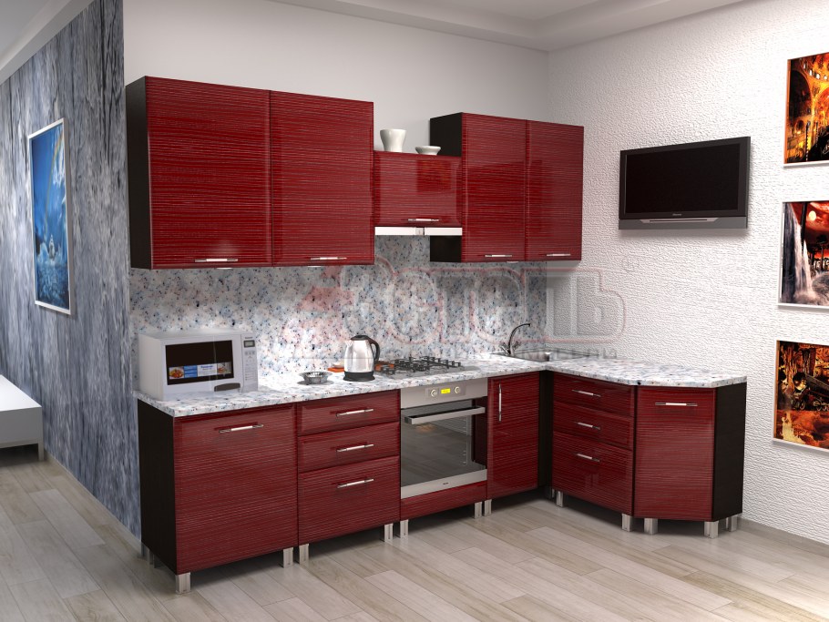 Красный глянец страйп кухня