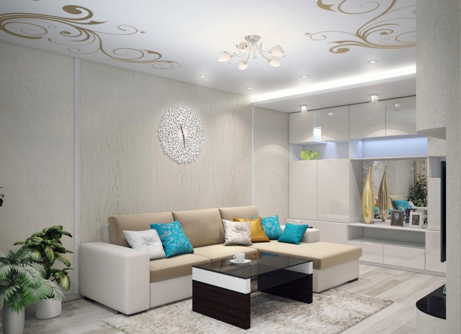 Натяжной потолок в гостиной