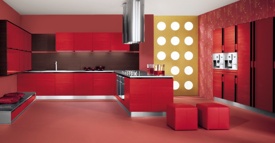 Кухонные шкафы красный