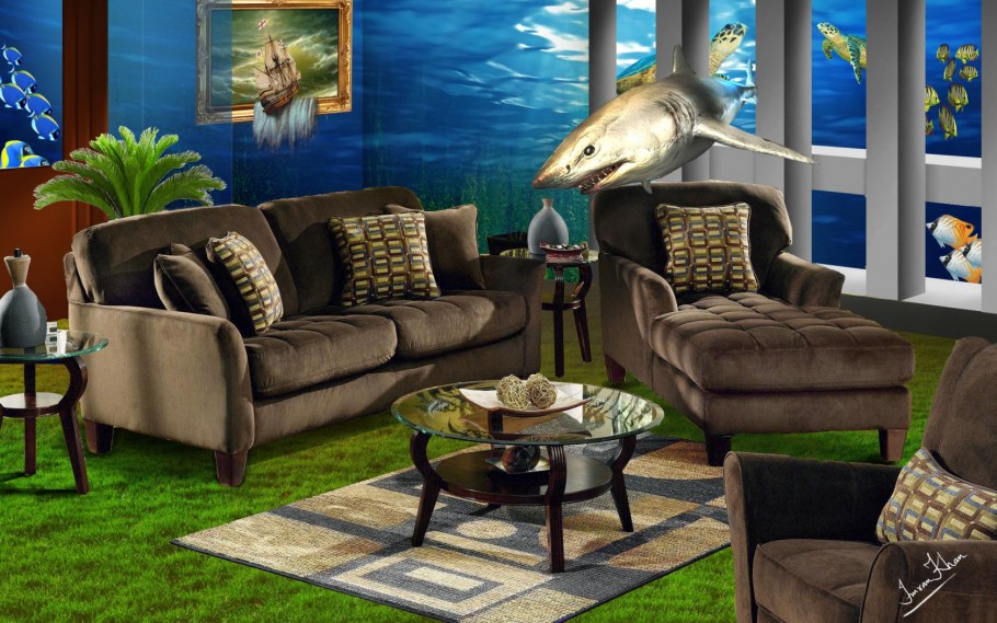 Цилиндрический аквариум в интерьере