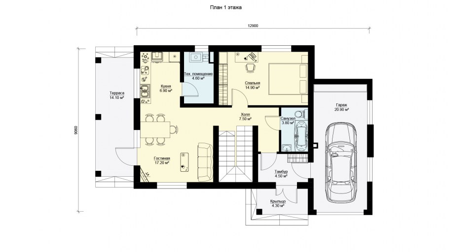 Планировка 2 этажа дома с лестницей