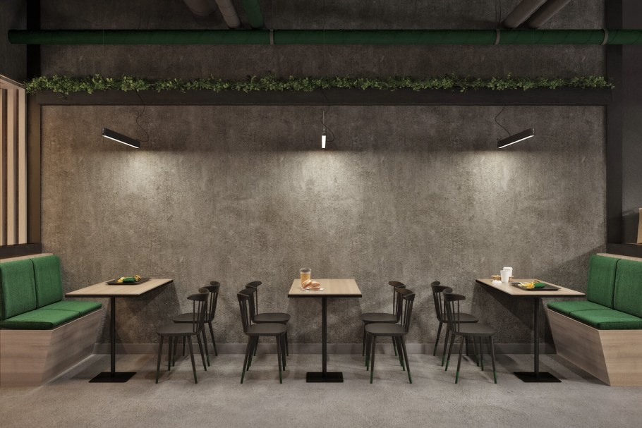 Интерьер кафе с пустой стеной