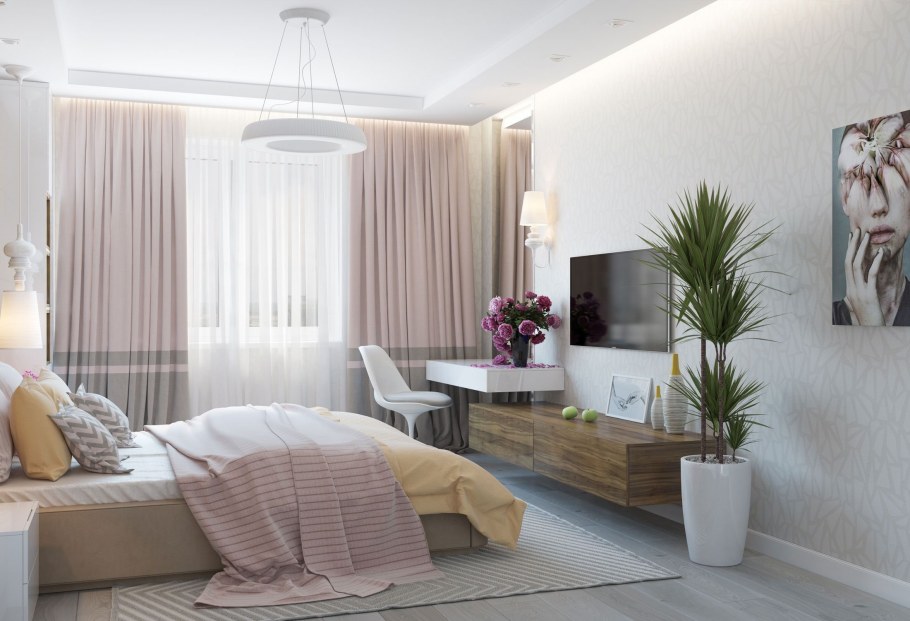 Спальня в современном стиле в светлых тонах