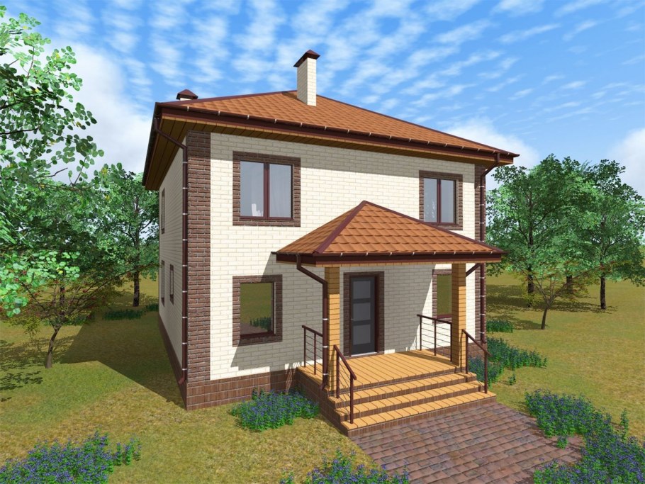 Дом кирпичный двухэтажный с крыльцом