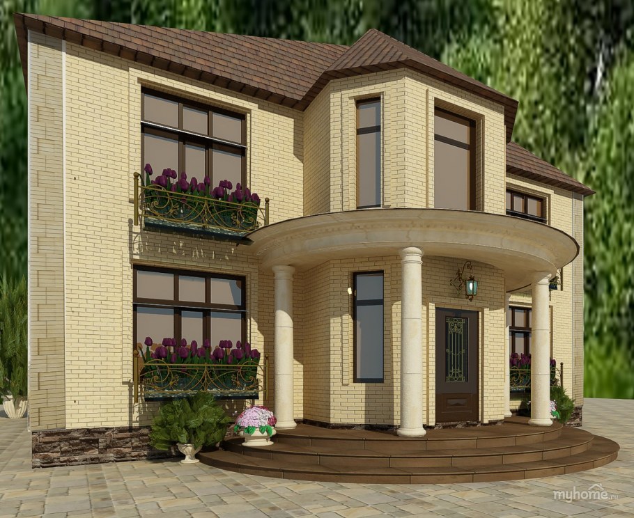 Входная группа с балконом в частном доме